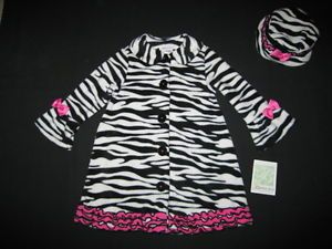 New "Zebra Pink Ruffle" Coat Jacket Hat Girls 4T Fall Winter Clothes Toddler