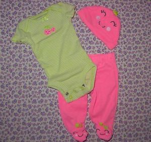Newborn Carters Baby Girl Outfit Onesie Pants Hat Lot Clothes