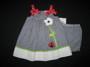 New "Navy Ladybug Daisy" Dress Girls Clothes 18M Spring Summer Boutique Baby