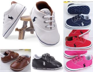 New Polo Soft Sole Baby Boys Girls Embroidered Logo Sneakers Crib Shoes 0 18M