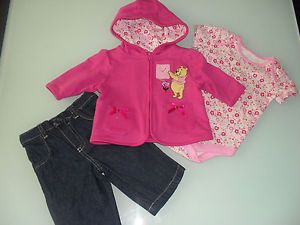 Disney Pooh Baby Infant Girls Jacket Bodysuit Pants 3 PC Set Outfit Clothes 0 3M