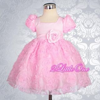 Baby Embossed Flower Girl Dress Wedding Pageant Party Pink Infant Sz 12 18M 159