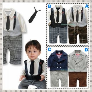 Baby Boy Wedding Party Tuxedo Christening Suit Romper Onesie Bodysuit 3 24M