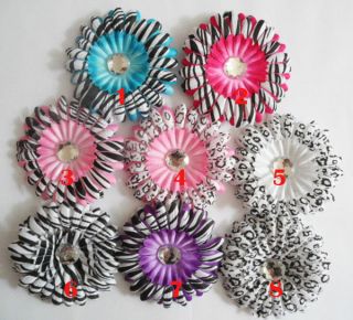 Hot 5pcs Baby Girl Leopard Zebra Clip Hair Daisy Flowers for Crochet Headband