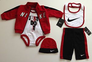 Air Nike Baby Clothing Newborn Boys Infant 5 PC Bodysuit Bib Hat Pants Hoodie
