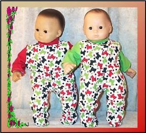 Doll Clothes Baby 2pr Pajamas Fit American Girl Bitty 14" 16 inch Twin Dogs