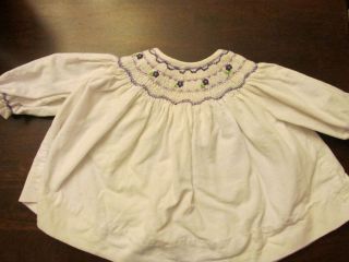 Royal Child Boutique Infant Smocked Bishop Dress 6M Corduroy White Purple Flower