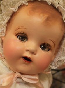 Sweet Ideal 20" Antique Flirty Eyes Composition Baby Doll in Vinatage Clothing