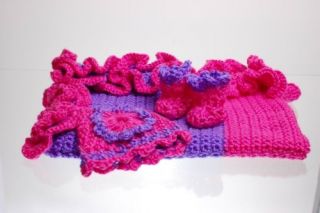 Newborn Baby Girls Pink Purple Crochet Blanket Hat Booties Photo Prop Handmade 