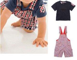 A1640 Boys Kids Baby Clothes Set Overalls 2pcs Outfit Top Plaid Bib Pants S0 3Y
