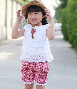 Girls Kids Baby Bowknot Pants Vest Hollow Out Suit Cool Clothes 110cm Height