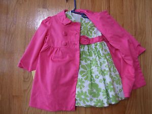 Maggie Zoe Baby Girl 18 Month Hot Pink Long Trench Coat Matching Dress