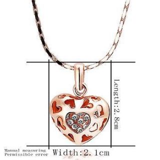 Shine 18K Rose Gold Plated Chain Necklace Rhinestone Crystal Heart Pendant Box