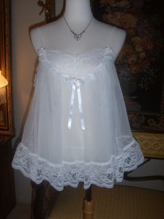 Vtg Negligee Tosca Lingerie of California Double Chiffon Baby Doll Deep Lace Set