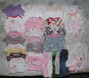 Huge Lot Baby Girl Clothing 0 3 3 6 Months Gymboree Carters Onesie Pant Gown