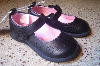 New Infant Baby Girl's Koala Kids Black Mary Janes Shoes Flowers Velcro Size 2