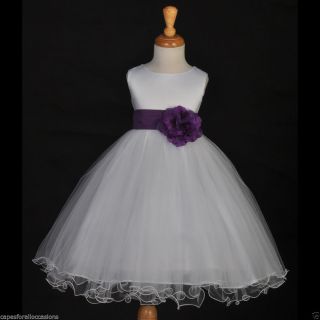 White Purple Plum Wedding Pageant Bridal Flower Girl Dress 12M 18M 2 4 5T 6 8 10