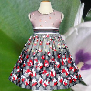 Baby Girls Dress Kids Brown Gray Flower Birthday Party Summer Clothes Size 4 5