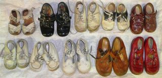 Lot 10 Pairs Vintage Antique Baby Toddler Childrens Small Leather Shoes