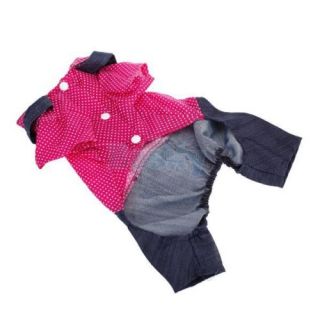 Pet Dog Dotted Hot Pink Suit Jumpsuit Denim Suspender Overall Clothes Apparel S