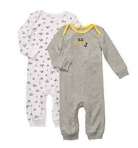 Carters Baby Boy Clothes Sleepwear 2 Pajamas Gray White SHIP 3 6 9 Months