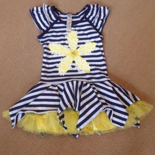 New girls baby toddler kid's Clothes Short Sleeve Blue Striped Tutu Dress