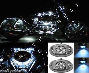 2pc White LED Chrome Modules Motorcycle Chopper Frame Neon Glow Lights Pods Kit