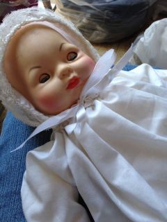 Vintage Homemade Baby Doll with Christening Gown and Booties with Bonnet