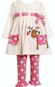 New Girls "Fancy Pink Rudolph" Size 3T Holiday Christmas Boutique Clothes