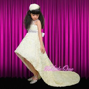 Ivory Glitz Ball Gown Formal Dress w Train Wedding Flower Girl Party 2T 3T 262