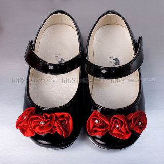 New Toddler Kids Girl Red Rose Black Mary Jane Shoes Size 5 6 7 8 BS807