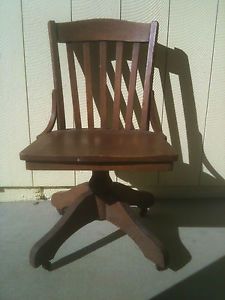 Antique Wooden Desk Chair by Milwaukee Chair Co 1800's Wooden Oak Shaft Wheels
