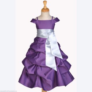 Children Flower Girl Dress Plum Purple Silver Wedding Pageant 2 4 6 7 8 10 12 14