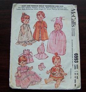 Vtg McCall's 6993 Sewing Doll Clothes Pattern Baby Pebbles Babykin Baby Cupcake