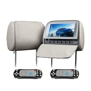 Gray Car 2x9"LCD Tan Pillow Headrest Monitor DVD Player IR Game