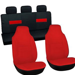7pc Full Set Red Integrated Matching Black Bench SUV High Back Seat Covers