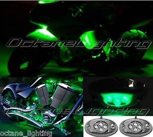 2pc Green LED Chrome Modules Motorcycle Chopper Frame Neon Glow Lights Pods Kit