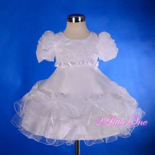 Pearl Wedding Flower Girl Dress Pageant Christening Party Baby 12 18M White 215