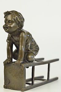 Art Deco Cute Girl Sitting on Chair Bronze Statue Sculpture Art Figurine Figure