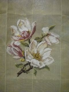 Unfinished Beautiful Magnolias White Pink Green Cross Stitch Pillow Chair Cover