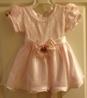 Pink Roses Babydoll Pageant Dress Wedding Flower Girl Holiday Easter 1 2T
