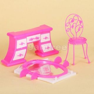 Mirrored Dressing Table Chair for Barbie Doll House Bedroom Furniture Miniature