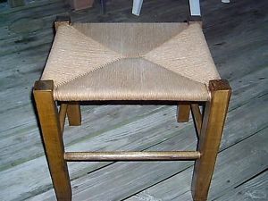 Vintage Mission Arts Crafts Oak Woven Rattan Mid Century Stool Chair Ottoman