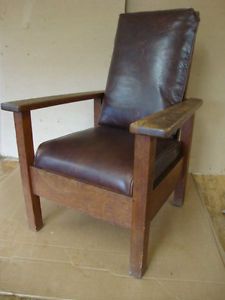 Antique Stickley Bros Childs Morris Chair w Leather Arts Crafts Mission Oak