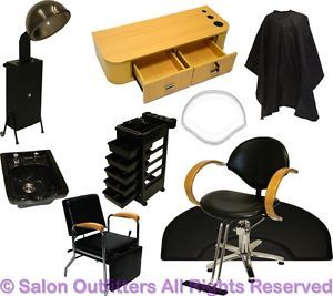 Oak Styling Station Barber Chair Ceramic Shampoo Bowl Hair Dryer Salon Equipment