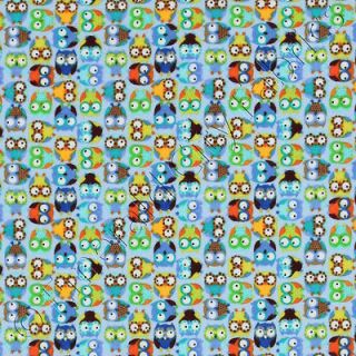 Timeless Treasures Pee Wee Parade Flannel Tossed Mini Owls Blue Baby Fabric Yd