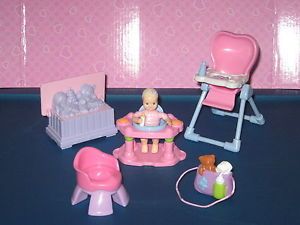 Loving Family Doll House Baby Girl Set with Exersaucer Highchair Potty Chair