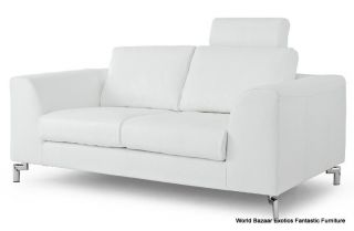 32" H White Leather Two Seater Love Seat Chair Stainless Steel Frame Modern