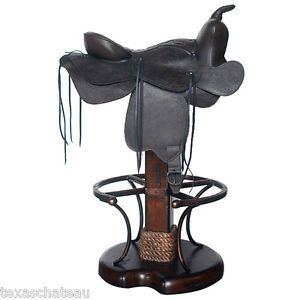 Western Ranch Style Leather Saddle Bar Stool Cowboy Horse Rope Texas Seat Chair