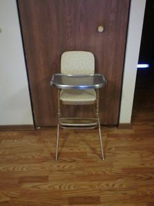 Vintage Cosco High Chair Pattern Cream Brown Baby Seat Toddler